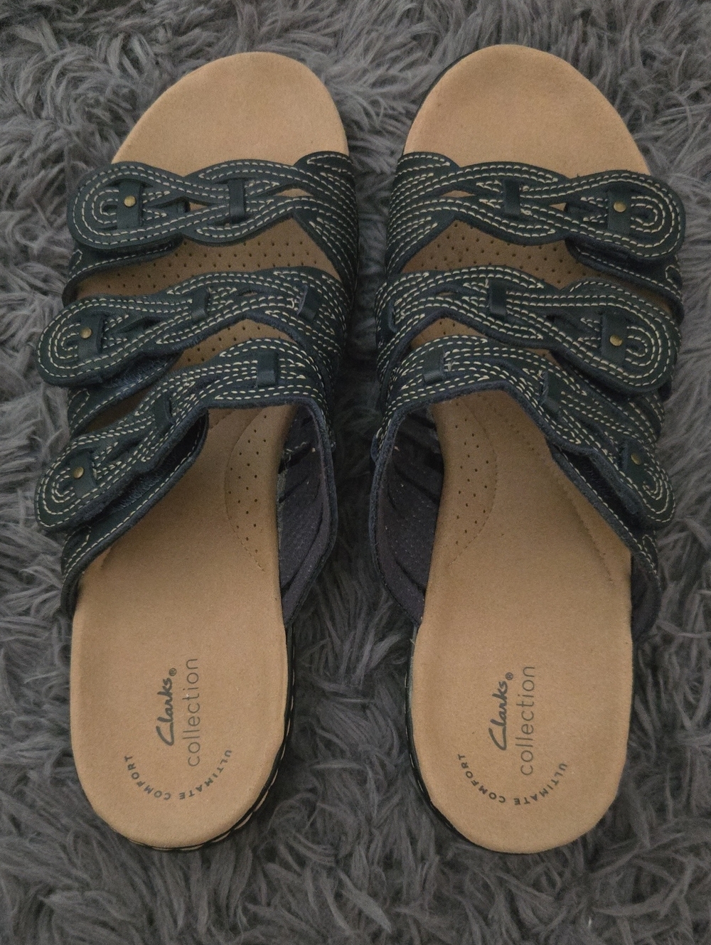 Clarks Women's Navy Braided Slide Sandals